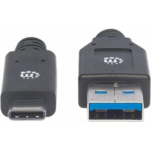 Manhattan Cable USB-C V3.1, C-A 3.0M Negro - 5Gbit/s - Apantallado - Níquel Contacto chapado - 28 AWG - Negro