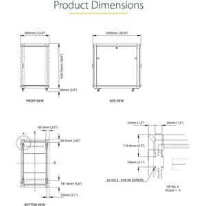 StarTech.com 4-Pfosten 18HE Server Rack, 19" Datenschrank für Computer / IT-Ausrüstung, Heimnetzwerk-Rack, Server-Rack mit