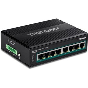 TRENDnet 8-Port Hardened Industrial Unmanaged Gigabit 10/100/1000Mbps DIN-Rail Switch w/ 8 x Gigabit PoE+ Ports; TI-PG80B;