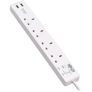 Tripp Lite by Eaton 4-Outlet Power Strip with USB-A Charging - BS1363A Outlets, 220-250V, 13A, 1.8 m Cord, BS1363A Plug, W