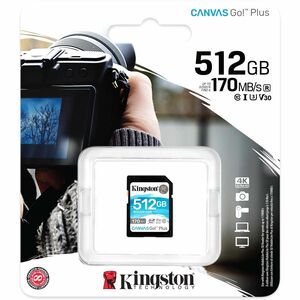 Kingston Canvas Go! Plus 512 GB Class 10/UHS-I (U3) V30 SDXC - 170 MB/s Read - 90 MB/s Write