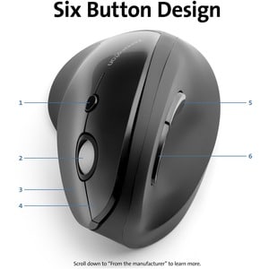Kensington Pro Fit Ergo Vertical Wireless Mouse - Wireless - Radio Frequency - Black - USB - 1600 dpi - Scroll Wheel - 6 B