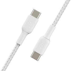 Belkin Braided USB-C to USB-C Cable (1m / 3.3ft, White) - 3.3 ft (1.01 m) USB-C Data Transfer Cable for Smartphone, Tablet