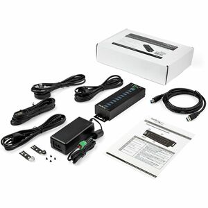 StarTech.com 10 Port USB Hub w/ Power Adapter - Metal Industrial USB 3.0 Data Hub - Din Rail, Wall & Desk Mount USB 3.2 Ge
