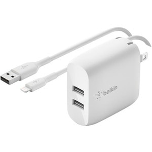 Belkin BoostCharge Dual USB-A Wall Charger 24W + Lightning to USB-A Cable - Power Adapter - 24 W - 4.80 A Output - White