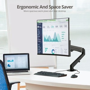 SIIG Single Gas Spring C-Clamp Monitor Desk Mount - 17" to 27" - Full Motion Articulating Monitor Arm - 75 x 75 / 100 x 10