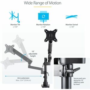 StarTech.com Desk Mount Monitor Arm with 2x USB 3.0 ports for VESA Display up to 34" (17.6lb/8kg), C-Clamp/Grommet, Mechan