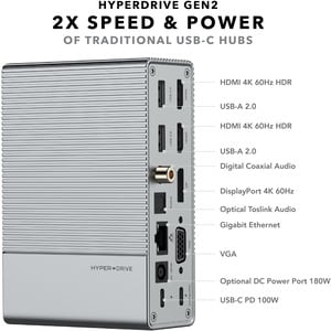 HyperDrive Gen2 18-in-1 USB-C Hub - for Notebook/Tablet PC - 100 W - USB Type C - 2 x USB 2.0 - 3 x USB 3.0 - USB Type-C -