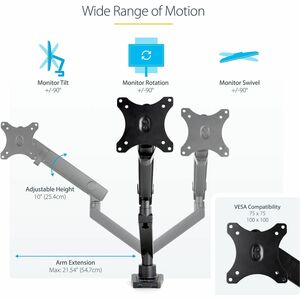 StarTech.com ARMSLIM2USB3. Montage: Klemme, Höchstgewicht (Kapazität): 8 kg, Minimum screen size: 43,2 cm (17"), Maximaler
