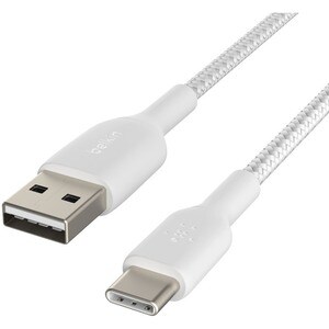 Belkin Braided USB-C to USB-A Cable (1m / 3.3ft, White) - 1.01 m USB-C/USB-A Data Transfer Cable for Smartphone, Tablet, N