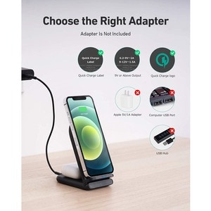 AUKEY Aircore 2-in-1 Wireless Charging Stand - 5 V AC, 9 V AC Input - 9 V DC, 12 V DC Output - Input connectors: USB