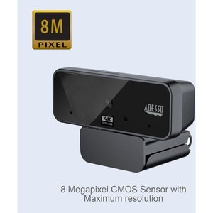 Adesso CyberTrack H6 4K Ultra HD Webcam - 8 Megapixel - 30 fps - USB 2.0 - Fixed Focus - Tripod mount - Privacy shutter - 