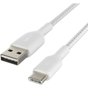 Belkin Braided USB-C to USB-A Cable (2m / 6.6ft, White) - 2.01 m USB-C/USB-A Data Transfer Cable for Smartphone, Tablet, N