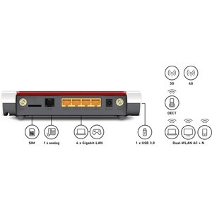 FRITZ! FRITZ!Box 6850 Wi-Fi 5 IEEE 802.11ac Mobilfunk Modem/Wireless Router - 4G - LTE 700, LTE 800, LTE 850, LTE 900 - UM