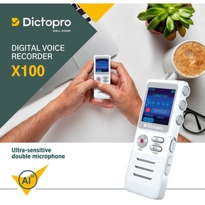 Dictopro Digital Voice Activated Recorder by Dictopro - Easy HD Recording of Lectures and Meetings w/Double Microphone, MP