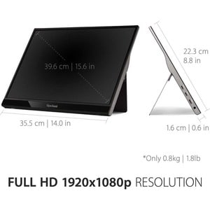 Monitor LED ViewSonic Graphic VG1655 16" Class Full HD - 16:9 - Plata - 39.6cm (15.6") Viewable - Tecnología conmutación e