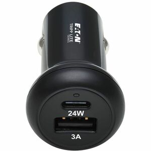 Eaton Tripp Lite Series Dual-Port USB Car Charger with 24W Charging - USB-C (24W) PD 3.0, USB-A (24W) QC 3.0, Black - 12 V