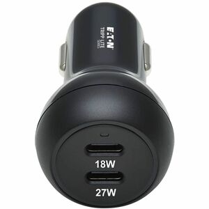 Eaton Tripp Lite Series Dual-Port USB-C Car Charger with 45W PD Charging - USB-C (27W), USB-C (18W), Black - 12 V DC Input