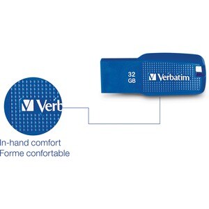 Verbatim 32GB Ergo USB 3.0 Flash Drive - Blue - The Verbatim Ergo USB drive features an ergonomic design for in-hand comfo