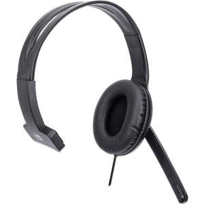 Manhattan Mono Over-Ear Headset (USB), Microphone Boom (padded), Retail Box Packaging, Adjustable Headband, In-Line Volume