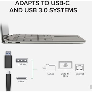 Plugable 4K DisplayPort and HDMI Dual Monitor Adapter with Ethernet for USB 3.0 and USB-C - Compatible with Windows and Ma