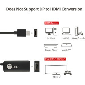 SIIG HDMI to DisplayPort 1.2 4K 60Hz Converter Adapter - NOT a Bi-Directional Adapter - Compliant with HDMI 2.0a & HDCP 2.2