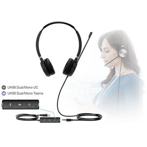 Yealink UH36 Dual Teams Kabel Kopfbügel Stereo Headset - Schwarz/Silber - Binaural - 20 Hz bis 20 kHz Frequenzgang - Geräu