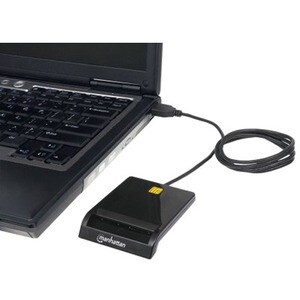 Manhattan USB-A Contact Smart Card Reader, 12 Mbps, Friction type compatible, External, Windows or Mac, Cable 105cm, Black