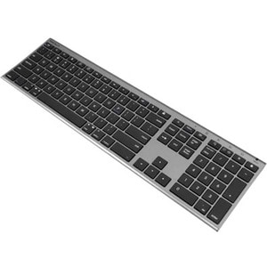 Macally Rechargeable Space Gray Quick Switch Bluetooth Keyboard For Three Devices - Wireless Connectivity - Bluetooth - 11