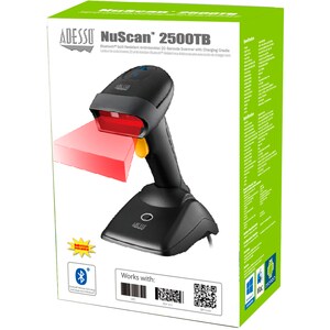 Adesso NuScan 2500TB Logistics, Warehouse Handheld Barcode Scanner - Wireless Connectivity - Black - USB Cable Included - 