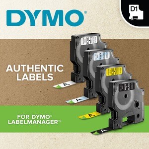 Dymo Label Tape - 9.40 mm Width x 3.66 m Length - Rectangle - Glossy - Black - 1 Roll - Self-adhesive