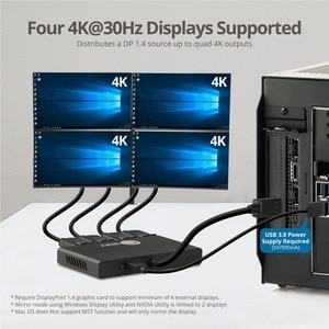 SIIG 8K 1x4 DisplayPort 1.4 to DisplayPort MST Hub Splitter - DP input to 4-port DP output - 32.4Gbps video bandwidth - Su