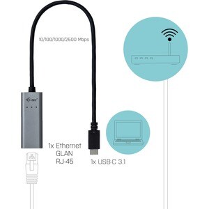 i-tec 2,5 Gigabit Ethernet Adapter für Computer, Notebook, Tablet - 2.5GBase-T - Tragbar - USB 3.1 Typ C - 1 Anschluss(e) 