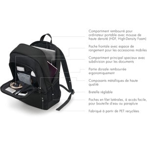 Dicota Eco Carrying Case (Backpack) for 38.1 cm (15") to 43.9 cm (17.3") Notebook - Black - 300D Polyethylene Terephthalat