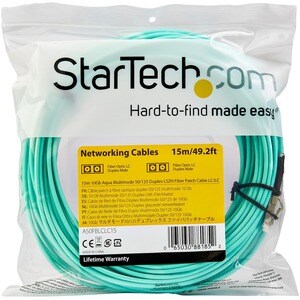 StarTech.com 15m (50ft) LC/UPC to LC/UPC OM3 Multimode Fiber Optic Cable, Full Duplex Zipcord Fiber, 100Gbps, LOMMF, LSZH 