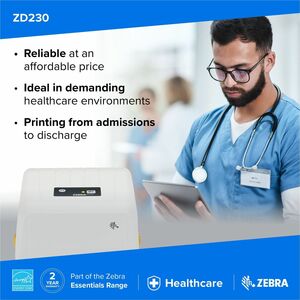 Zebra ZD230 Desktop Direktthermodrucker - Monochrom - Etikettendruck - Ethernet - USB - EU, UK - 203 dpi Druckauflösung