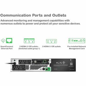 APC Smart-UPS, Line Interactive, 750VA, Lithium-ion, Rackmount 2U, 120V, 6x NEMA 5-15R outlets, SmartConnect Port+Network 