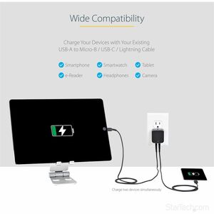 StarTech 2 Port USB Wall Charger, 17W Wall Charger Hub (2.4A & 1A port), Dual USB-A Power Adapter, Portable Charger for Ph