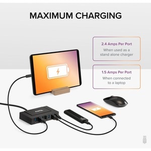 Plugable 7-in-1 USB Charging Hub with Data Transfer for Laptops with USB-C or USB 3.0 - Multiport Charging and USB Data Tr