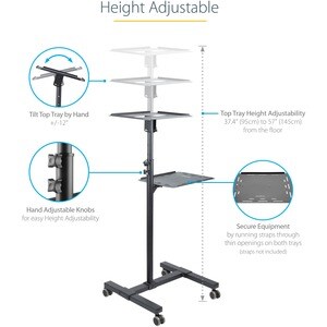 StarTech.com Mobile Projector and Laptop Stand/Cart, Heavy Duty Portable Projector Stand/Presentation Cart (22lb/shelf), H