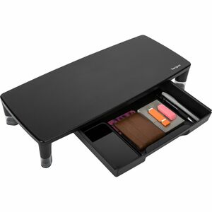 Targus AWE804GL Monitor Riser - 14.97 kg Load Capacity - Black - For Monitor - Pull-out Drawer, Adjustable