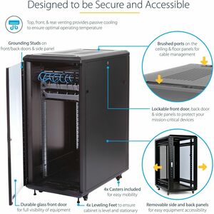 StarTech.com Armadio Rack 19" 32U su Ruote - Server Rack a 4 Montanti con Profondità Regolabile, Pannelli Laterali e Porta