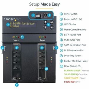 StarTech.com Standalone M.2 NVMe Duplicator and Eraser, External SSD/HDD Cloner/Wiper, M.2 PCIe AHCI/NVMe, M.2 SATA, 2.5"/