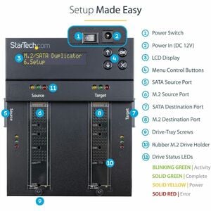 StarTech.com Dual Bay M.2 SATA/NVMe Duplicator/Eraser, SSD Cloner/Wiper,  Hard Drive Sanitizer/Copier