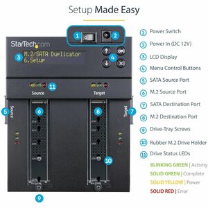 StarTech.com Standalone Dual Bay M.2 SATA/NVMe Duplicator/Eraser, HDD/SSD Cloner/Wiper, M.2 PCIe/AHCI, Hard Drive Sanitize