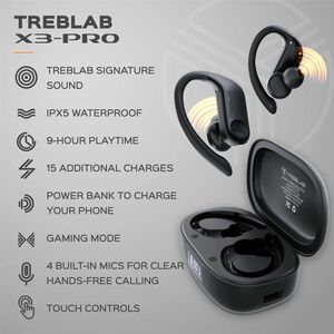 TREBLAB X3 Pro - True Wireless Earbuds with Earhooks - 145H Battery Life, Bluetooth 5.0, IPX5 Waterproof Earbuds - TWS Blu