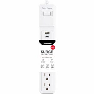 CyberPower P504UC Home Office 5 - Outlet Surge Protector with 500 J Surge Suppression - Clamping Voltage 800V, 4 ft Cord, 