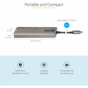 StarTech.com USB C Multiport Adapter, USB-C to HDMI 4K 60Hz (HDR10), 100W PD Pass-Through, 4xUSB 3.0, USB Type-C Mini Dock