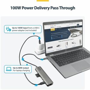 StarTech.com Adaptateur Multiport USB-C - USB-C vers HDMI 2.0 4K 60Hz, Alim. 100W Passthrough, SD/MicroSD, Hub 2 Ports USB