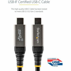 StarTech.com 3ft 1m USB C Cable 10Gbps, USB-IF Certified USB-C Cable, USB 3.1 Type-C Cable, 5A/100W PD, DP Alt Mode, USB C